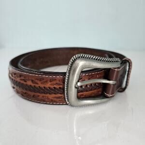 Resistol Tooled Braided Leather Belt Men's 42 Brown Western Cowboy Yellowstone